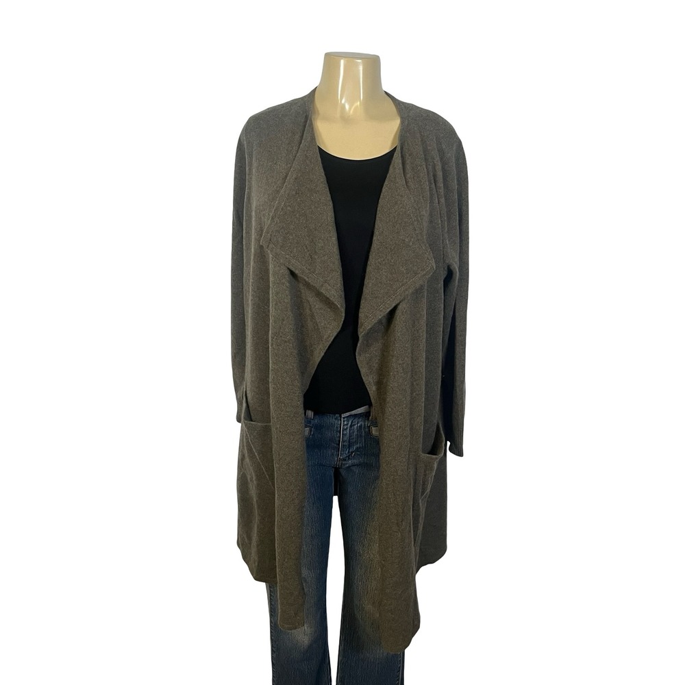 Isaac Mizrahi Live 100% Cashmere Open Front Long Cardigan Brown 1X RN 81893